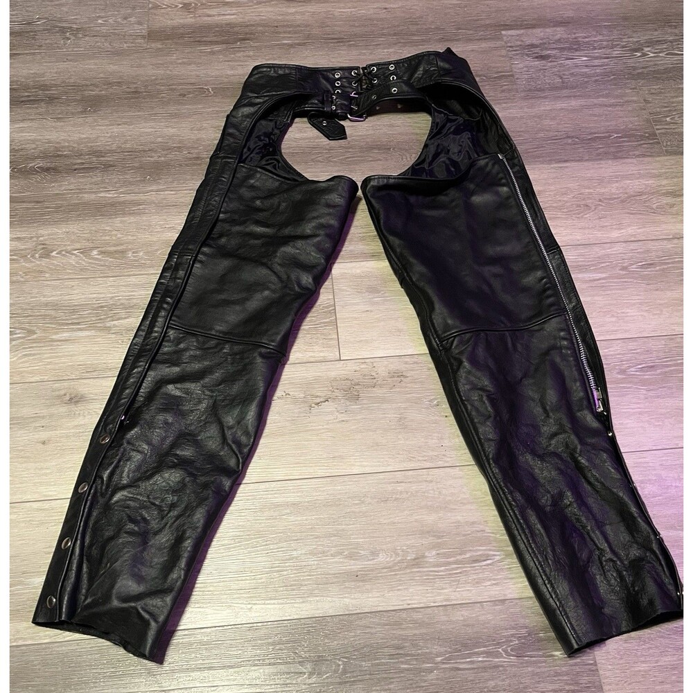 Men's Leather Riding Chaps by Silver Bike Size L Biker Wear - Picture 1 of 10